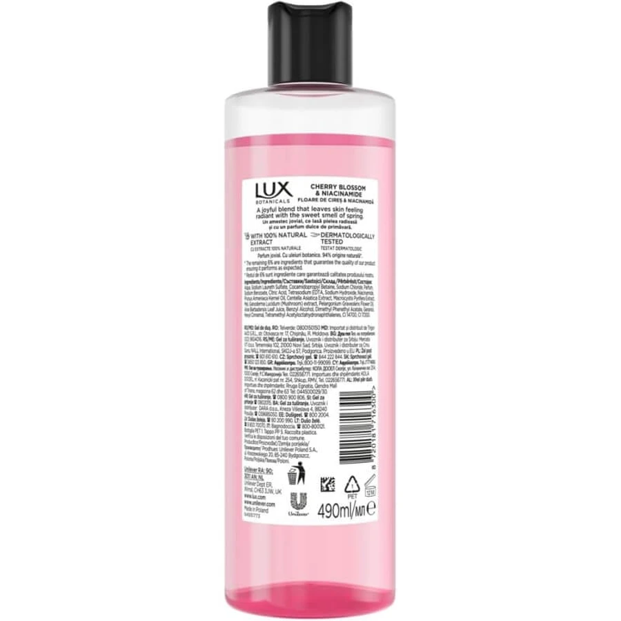 Lux Cherry Blossom & Niacinamida - Gel de baño iluminador 490 ml