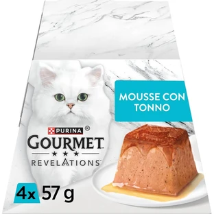 Purina Gourmet Revelations Mousse de ton – hrană completă pentru pisici adulte, 4 x 57 g