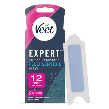 Veet Expert - 12 bandes d'épilation pour le visage, pour peaux sensibles
