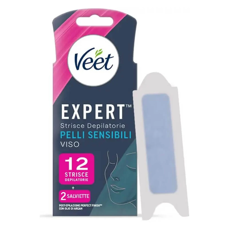 Veet Expert - 12 bandes d'épilation pour le visage, pour peaux sensibles