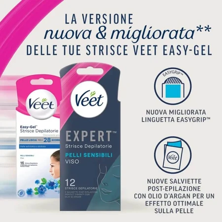 Veet Expert - 12 bandes d'épilation pour le visage, pour peaux sensibles