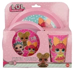 Lol Surprise Meal Set with a flat plate, a soup bowl, and a pink glass