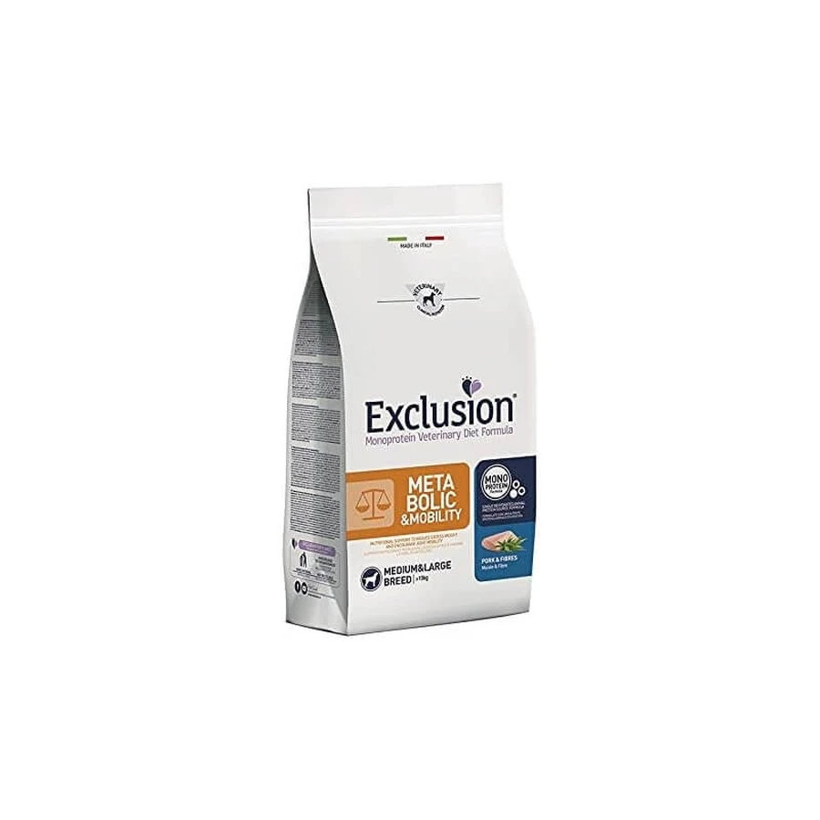 Exclusion Metabolic & Mobility Pork & Fiber - Compleet voer voor volwassen honden (middelgroot/groot) voor gewichtsbeheersing en beweeglijkheid, 12 kg