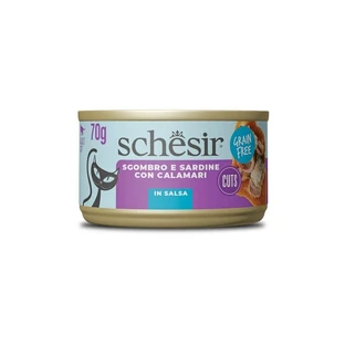 Schesir Sardinen in Makrelen- und Tintenfischsauce – Alleinfuttermittel für Katzen, 70 g