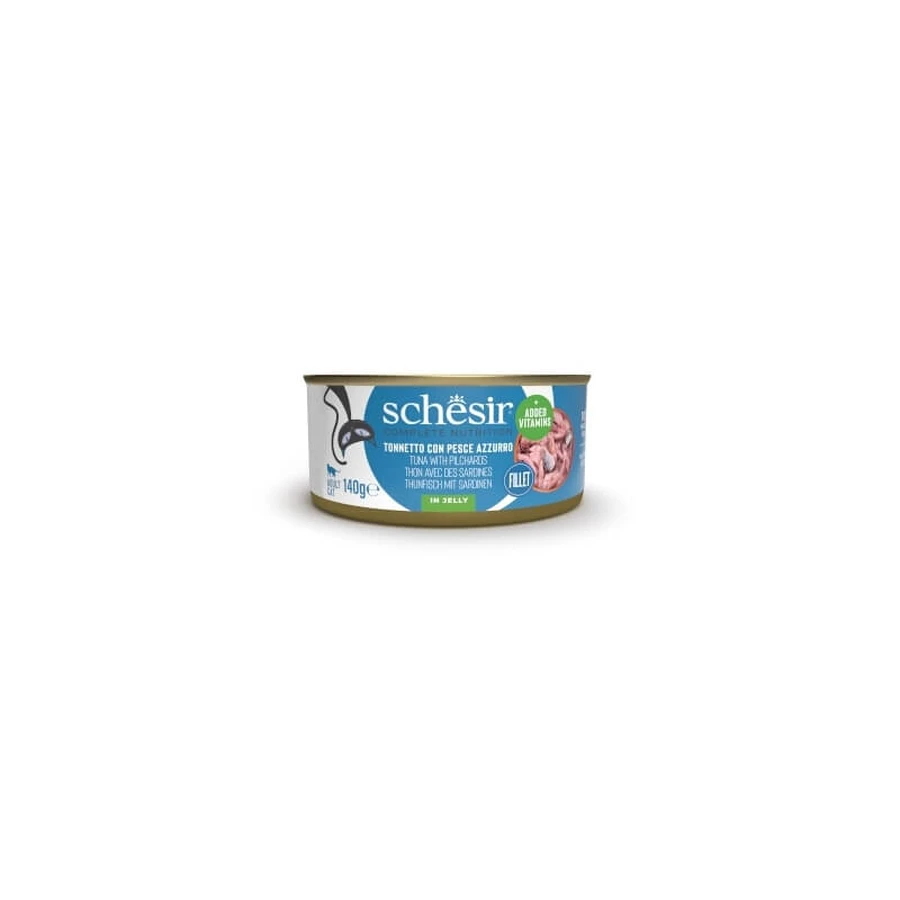 Schesir Complete Nutrition: Filetes de atún en gelatina con pez azul - Pienso completo para gatos, 85 g