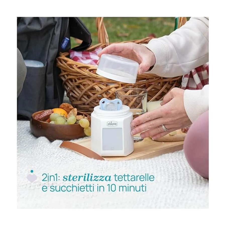 Chicco Bottle Warmer - Portable 2-in-1 with Sterilizer, USB-C Charging, and Universal Compatibility