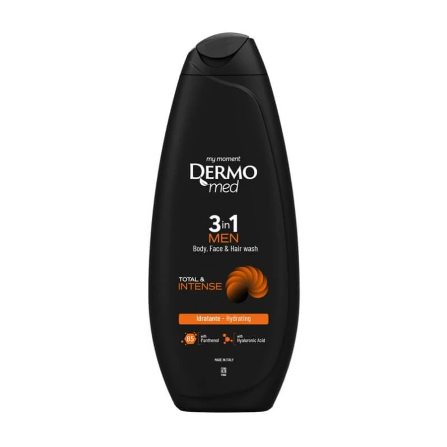 Dermomed Total &amp; Intense - Gel douche 3-en-1 pour homme (corps, visage et cheveux) : hydratant et parfumé, 250 ml
