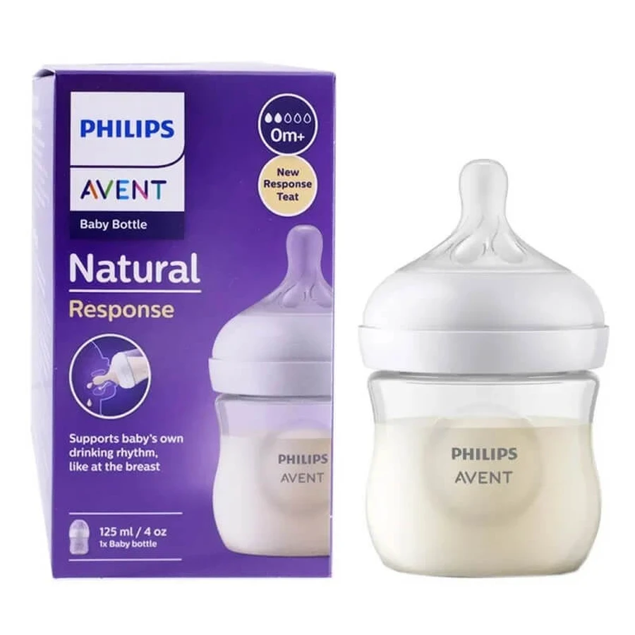 Avent Natural Response 0m+ Bottle, 125 ml, Flow Rate 2 - Clear