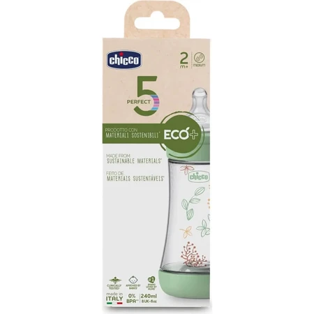 Chicco Perfect 5 Eco+ - Biberón de flujo medio, 240 ml, verde