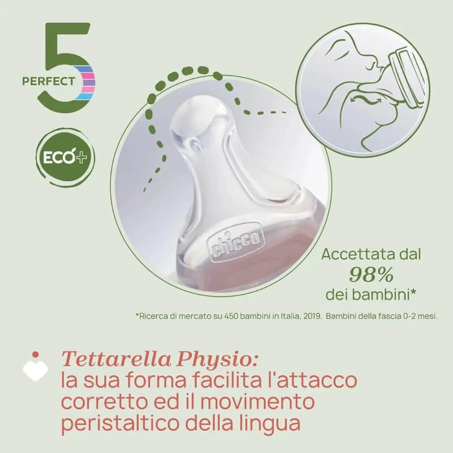 Chicco Perfect 5 Eco+ - Biberón de flujo medio, 240 ml, verde