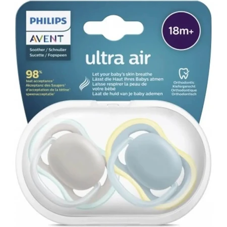 Avent Ultra Air 18 meses en adelante - 2 chupetes de silicona - color neutro