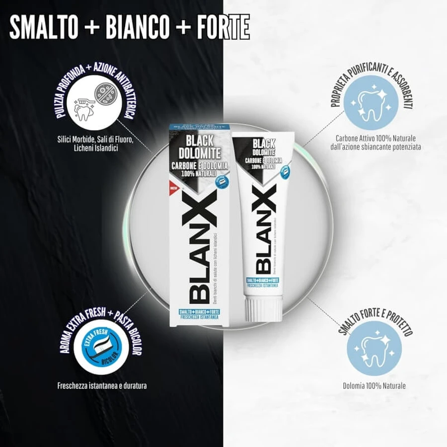 Blanx Black Dolomite – Zahnpasta für die Mundhygiene, 75 ml