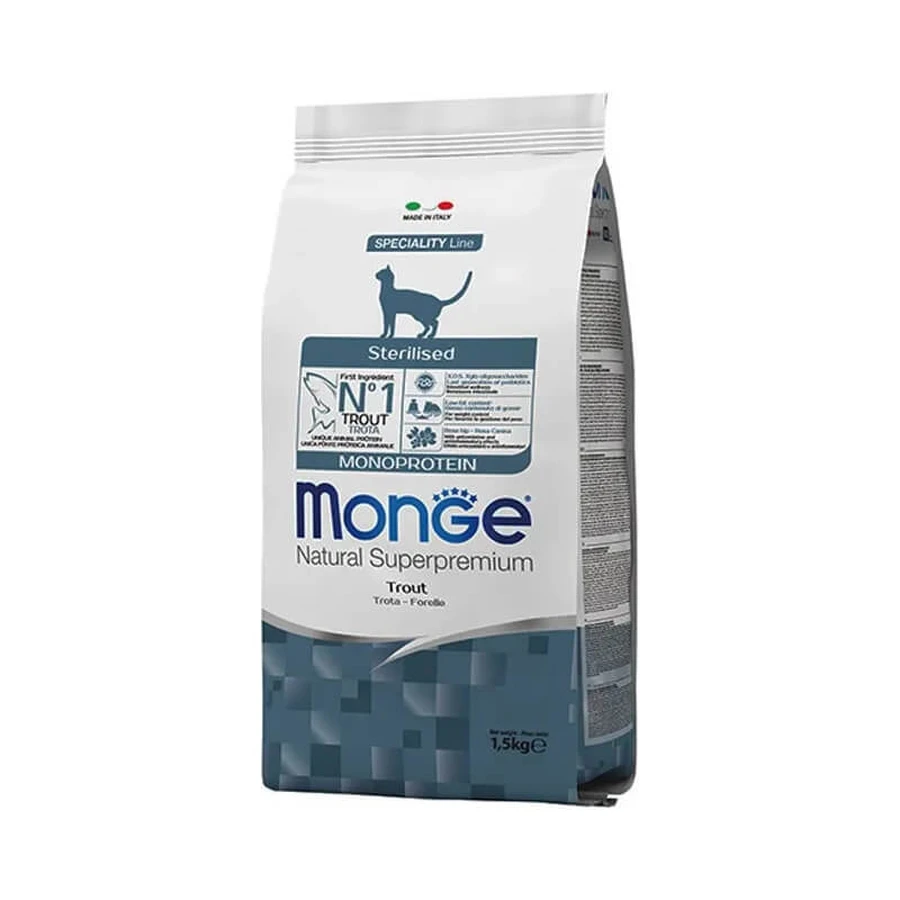 Monge Sterilised monoprotein trout – hrană pentru pisici sterilizate cu păstrăv, 1,5 kg