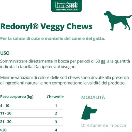 Innovet Redonyl Veggy 90 Soft Chews: un complemento alimenticio para perros y gatos que favorece la salud de la piel y el pelaje