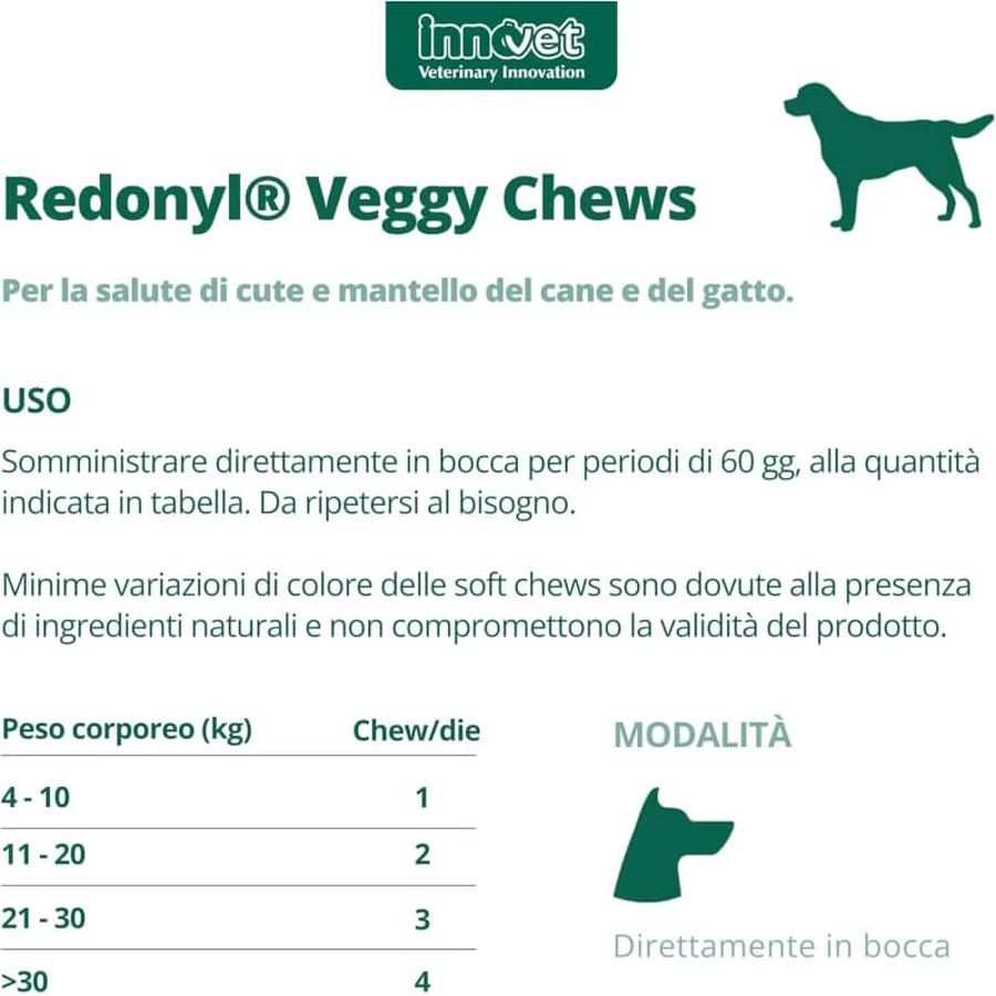 Innovet Redonyl Veggy 90 Soft Chews: un complemento alimenticio para perros y gatos que favorece la salud de la piel y el pelaje