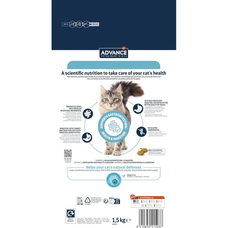 Advance Gastroenteric Turkey - Complete Dietary Food for Adult Cats with Digestive Issues 1.5 kg