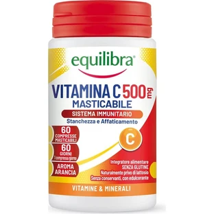 Equilibra Vitamin C 500 – Nahrungsergänzungsmittel zur Stärkung des Immunsystems, 60 Tabletten mit Orangengeschmack