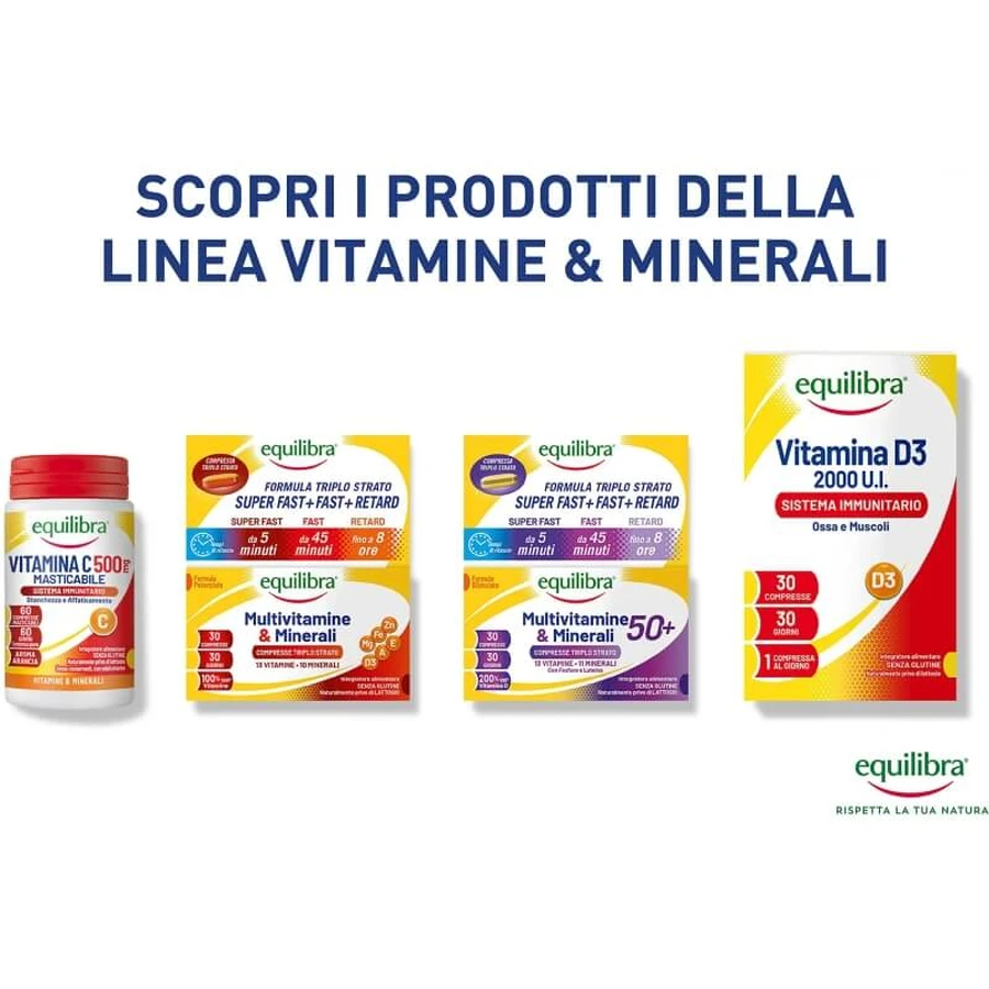 Equilibra Vitamin C 500 – Nahrungsergänzungsmittel zur Stärkung des Immunsystems, 60 Tabletten mit Orangengeschmack