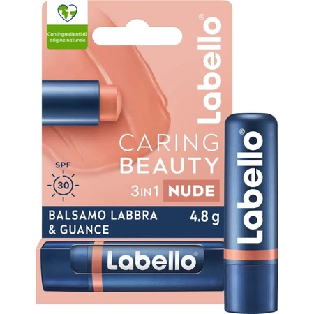 Labello Caring Beauty LSF 30 – 3-in-1-Balsam für Lippen und Wangen – Nude