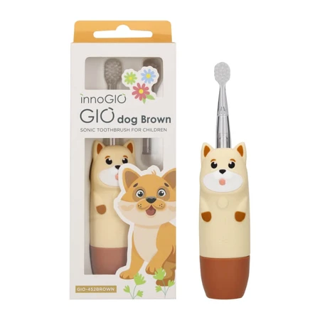 Innogio Gio Dog Brown - Brosse à dents sonique pour enfants avec tête de brosse lumineuse