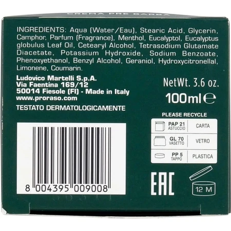 Proraso Refreshing – Rasiercreme mit Eukalyptusöl und Menthol, 100 ml