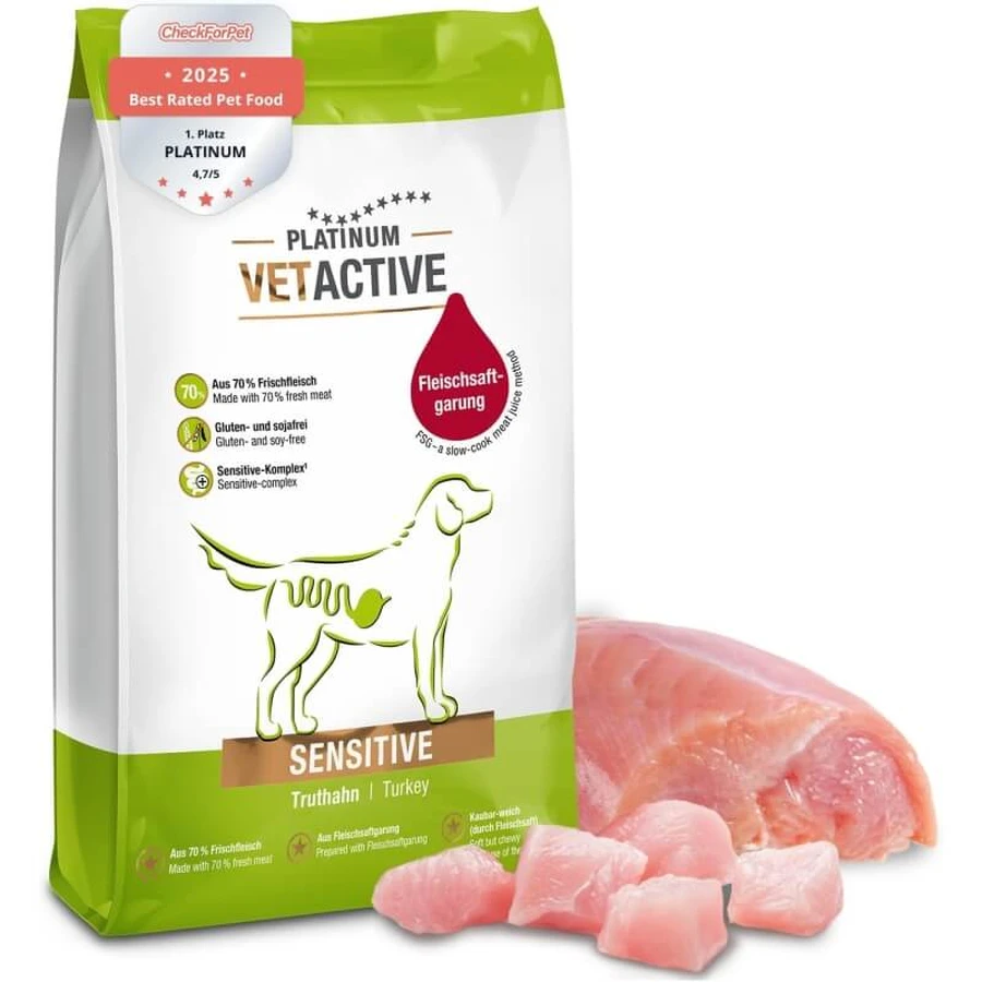 Platinum Vetactive Sensitive à la dinde - Aliment complet pour chiens présentant une sensibilité gastro-intestinale, 5 kg