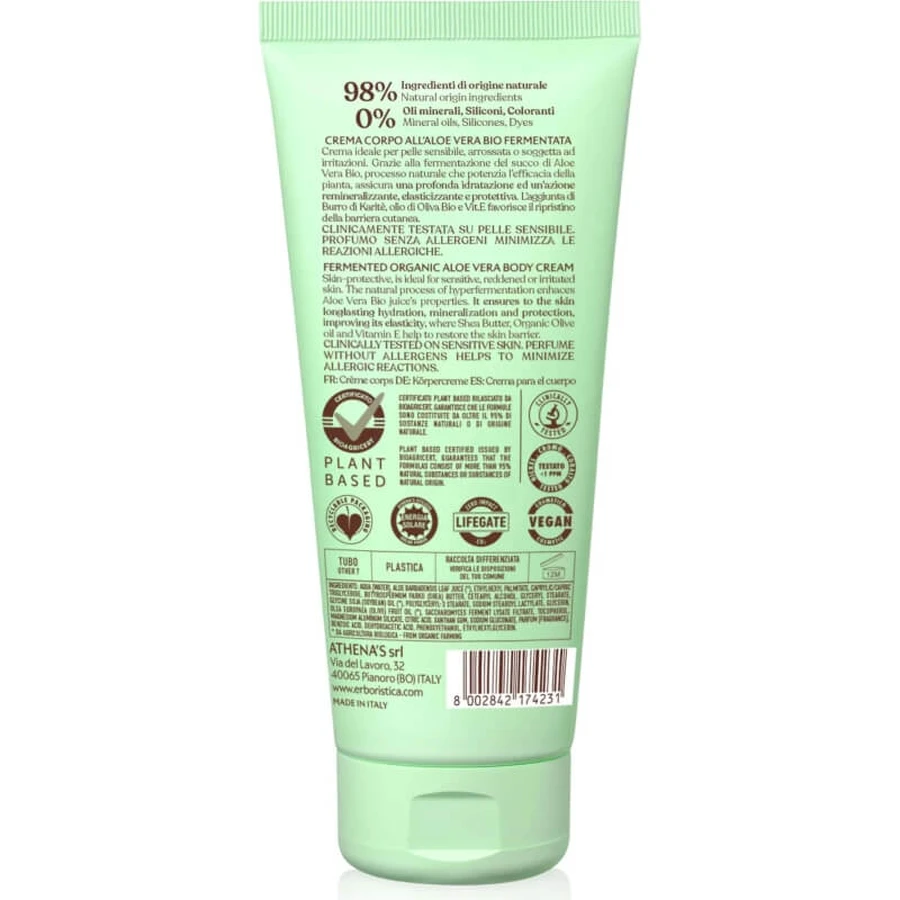L'erboristica Body Cream with Fermented Organic Aloe Vera, 200 ml