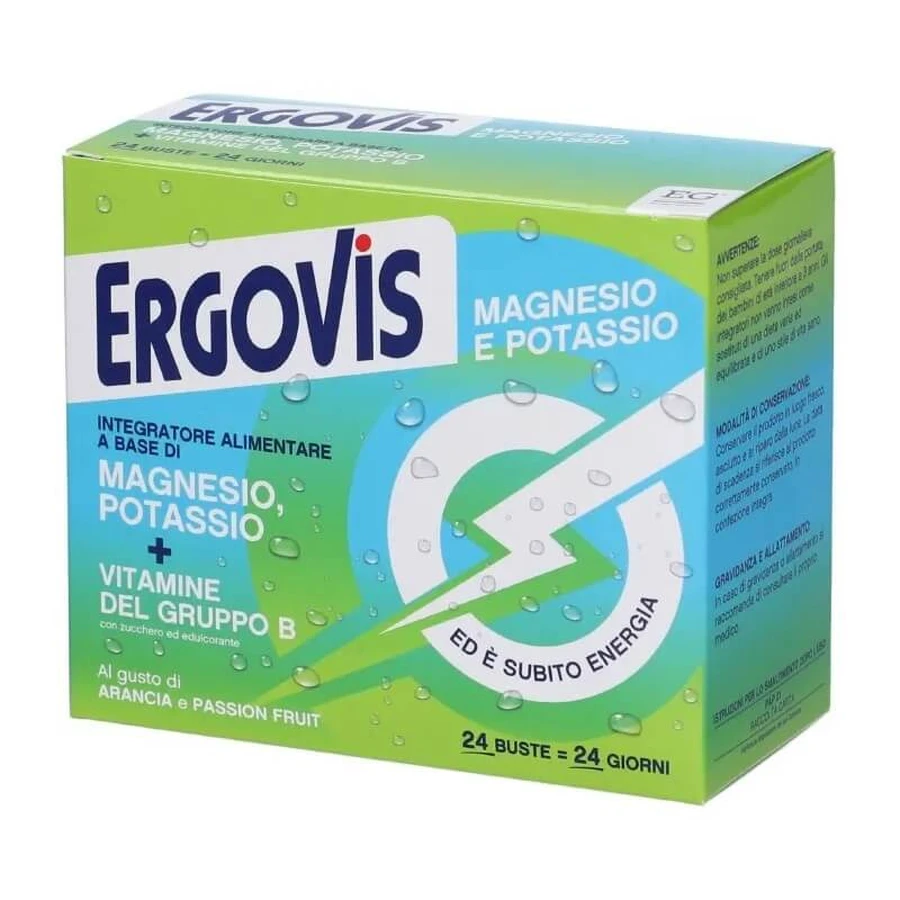 Ergovis Magnesium, Potassium, and B Vitamins with Sugar, 24 packets - Energy-Boosting Supplement
