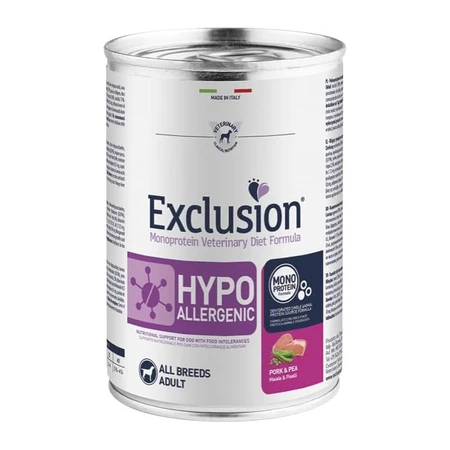 Uitsluitingsdieet: hypoallergene formule met varkensvlees en erwten – Dieetvoeding voor honden met voedselintoleranties, 400 g