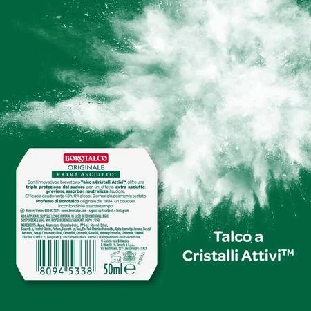 Original Borotalco Talcum Powder Scent - 48-Hour Roll-On Deodorant, 50 ml