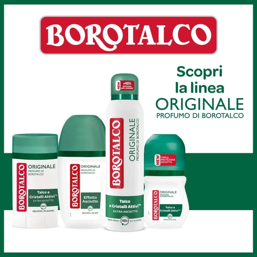 Original Borotalco Talcum Powder Scent - 48-Hour Roll-On Deodorant, 50 ml