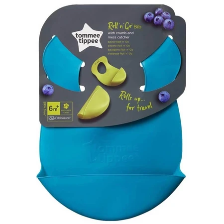 Tommee Tippee Roll 'n' Go - Silicone Bib with Crumb Catcher Pocket, 6 months and up - Assorted Colors