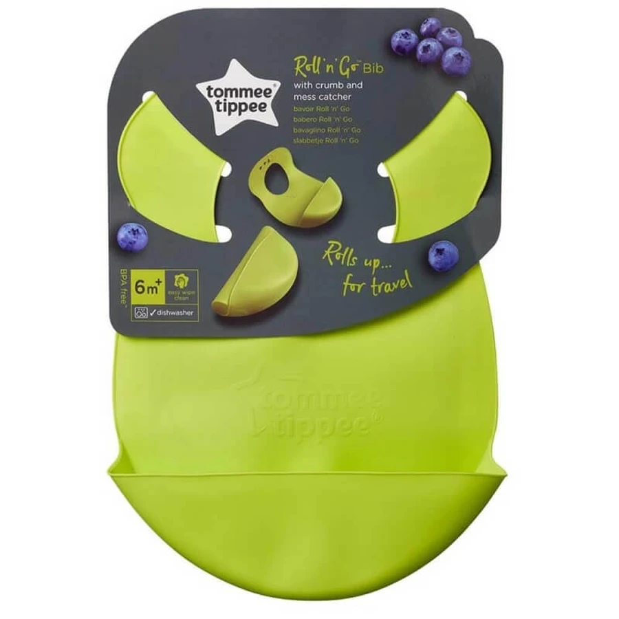 Tommee Tippee Roll 'n' Go - Silicone Bib with Crumb Catcher Pocket, 6 months and up - Assorted Colors