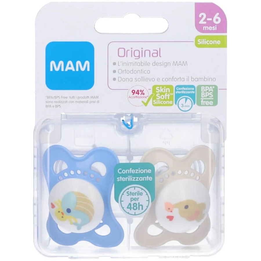 Mam Original - 2 chupetes de silicona para niños, de 2 a 6 meses