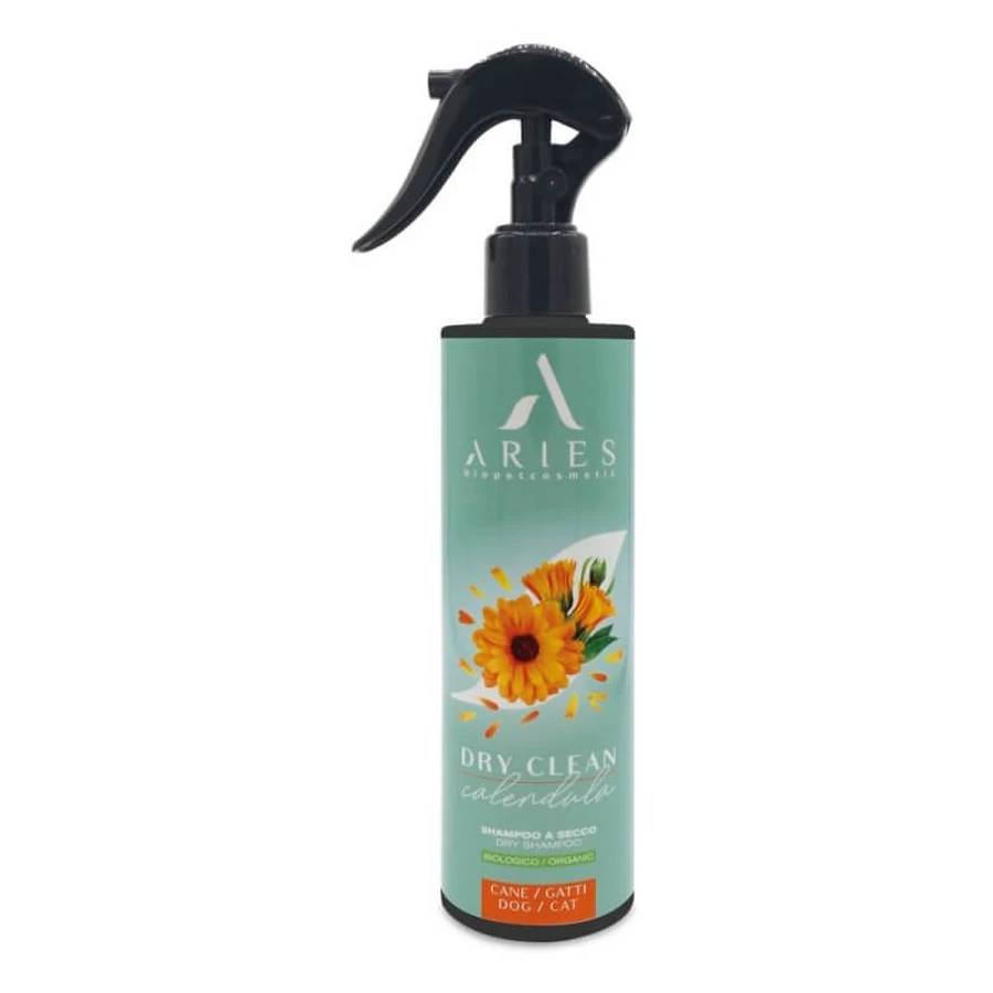 Aries biopetcosmetic Dry Clean Calendula - Champú seco sin aclarado para perros y gatos, 250 ml