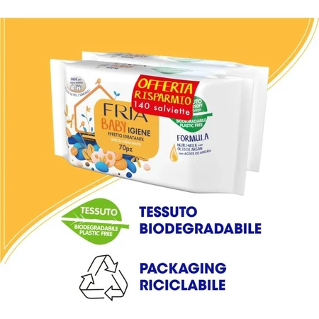 Fria Baby Hygiene - 2 verpakkingen van 70 desinfecterende doekjes met arganolie