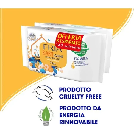 Fria Baby Hygiene - 2 verpakkingen van 70 desinfecterende doekjes met arganolie