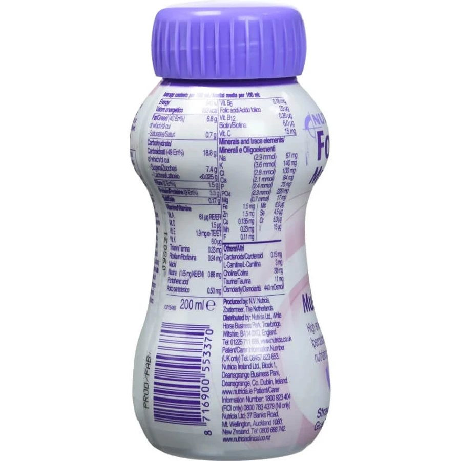Complément alimentaire Nutricia Fortini Multi-Fiber, saveur fraise, 200 ml