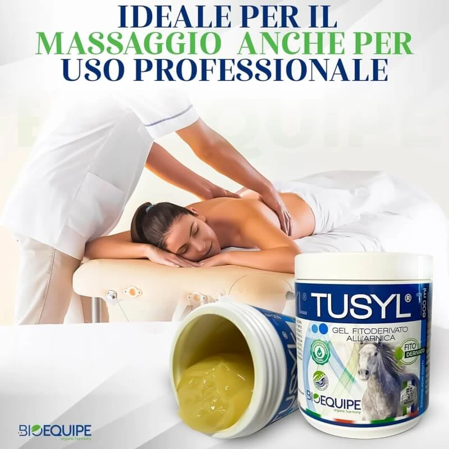 Bioequipe GmbH Tusyl – Pflanzliches Arnika-Gel zur Entspannung von Muskeln und Sehnen bei Sportpferden, 600 ml