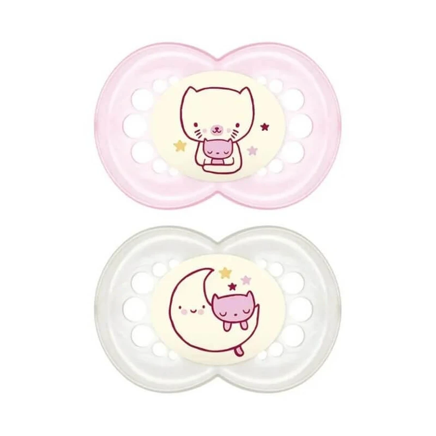 Mam Original Night - 2 tétines orthodontiques en silicone, à partir de 6 mois, rose