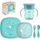 Juego completo para la alimentación complementaria de Chicco (a partir de los 12 meses) - Set con vaso, cuenco y plato llano antideslizante en color azul
