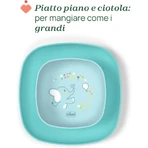 Ensemble complet pour la diversification alimentaire Chicco (à partir de 12 mois) - Kit comprenant un gobelet, un bol et une assiette plate antidérapante, couleur bleue