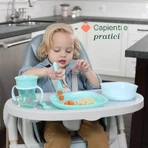 Ensemble complet pour la diversification alimentaire Chicco (à partir de 12 mois) - Kit comprenant un gobelet, un bol et une assiette plate antidérapante, couleur bleue