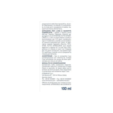 Formevet Vitastab All-in-One Stimulant - Liquid Supplement for Cage Birds, 100 ml