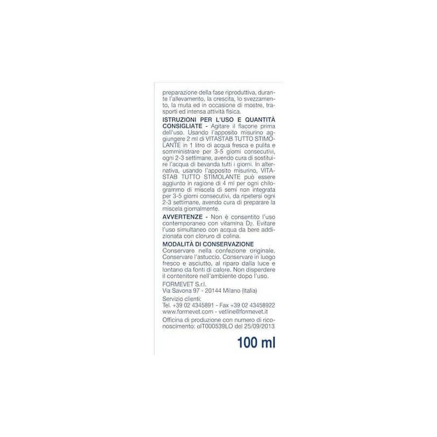 Formevet Vitastab All-in-One Stimulant - Liquid Supplement for Cage Birds, 100 ml
