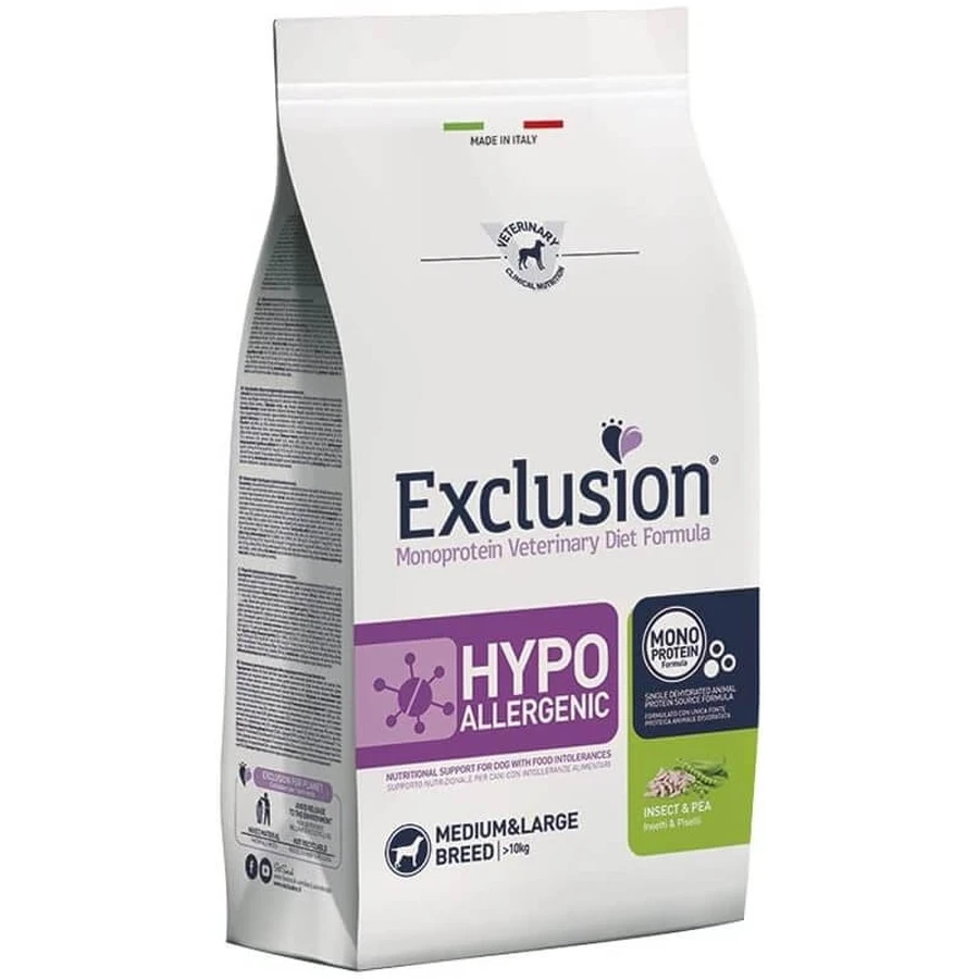 Exclusion Monoprotein Veterinary Diet Formula: Hypoallergenic Insects and Peas - Food for Adult Medium &amp; Large Dogs, 12 kg