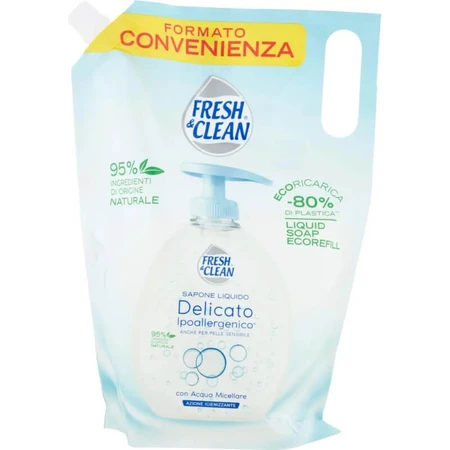 Fresh &amp; Clean Delicate - Jabón líquido con agua micelar - Recambio de 1 litro