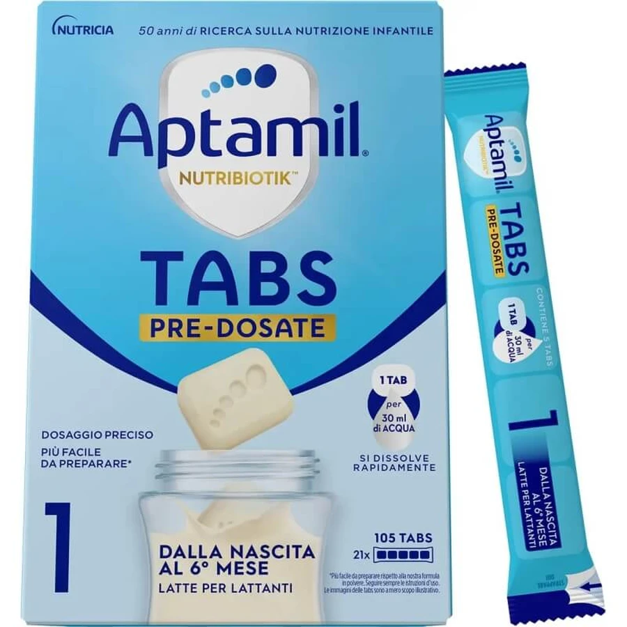 Aptamil Nutribiotik tabs 1 - Leche de fórmula para bebés de 0 a 6 meses, 21 sobres (embalaje dañado)
