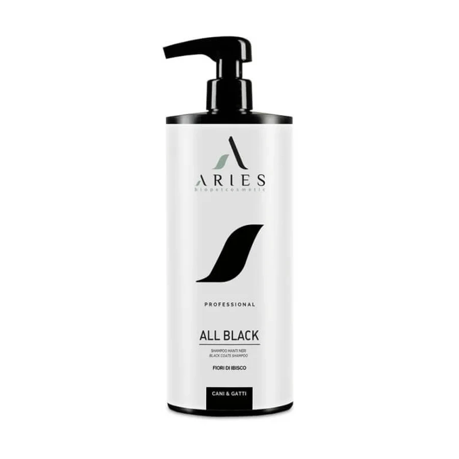 Aries Biopetcosmetic All Black - Champú orgánico profesional para perros y gatos de pelaje negro y oscuro, 1 L