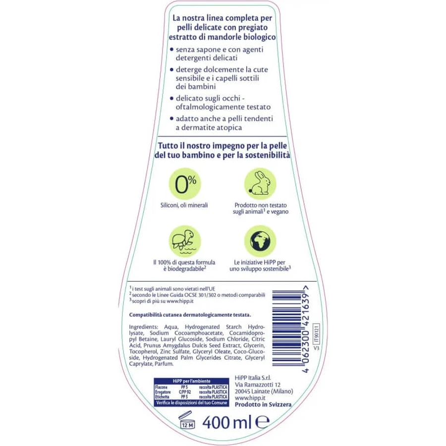 Hipp Baby Care - Gel nettoyant pour le corps et les cheveux, 400 ml